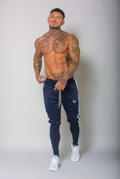 Cerus Navy Jogging Bottoms with White Stripe-Cerus