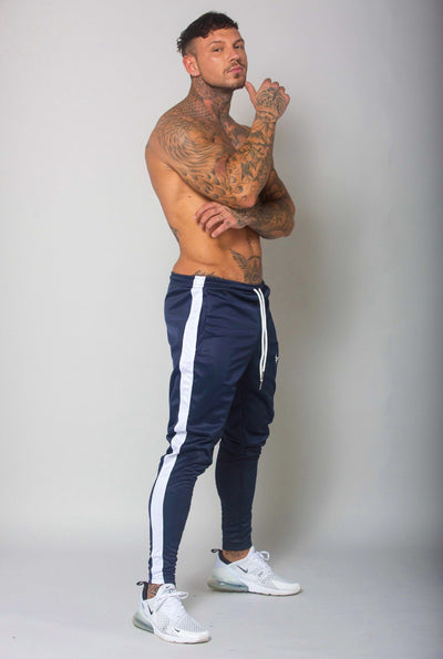 Cerus Navy Jogging Bottoms with White Stripe-Cerus