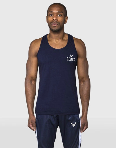 Cerus Navy Stringer Vest with White small print logo-Cerus