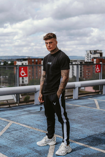 Cerus Black Theo Jogging Bottoms with White Stripe-Cerus