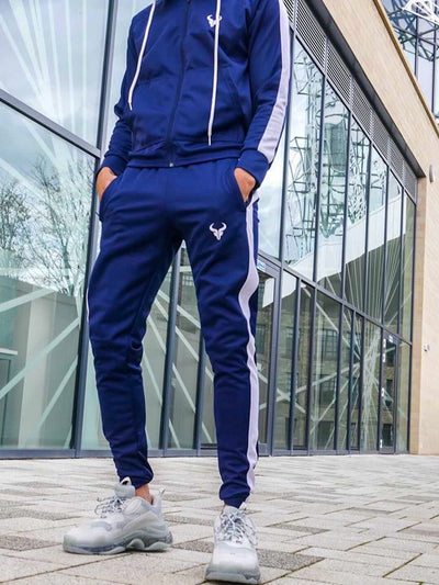 Cerus Navy Theo Jogging Bottoms with White Stripe-Cerus