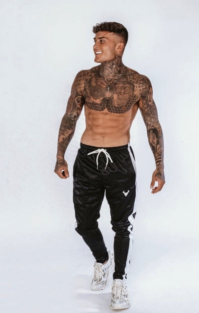 Cerus Black Theo Jogging Bottoms with White Stripe-Cerus