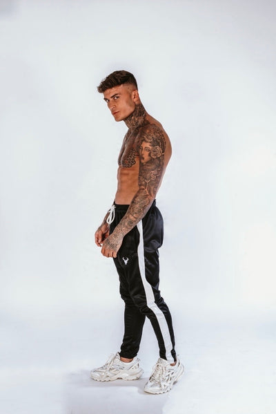 Cerus Black Theo Jogging Bottoms with White Stripe-Cerus