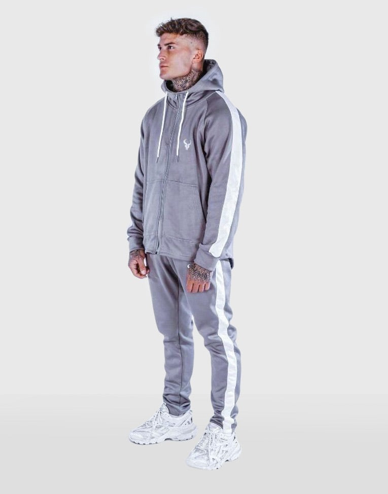 Cerus Mauve Grey & White Theo Full-Zip Hoodie-Cerus