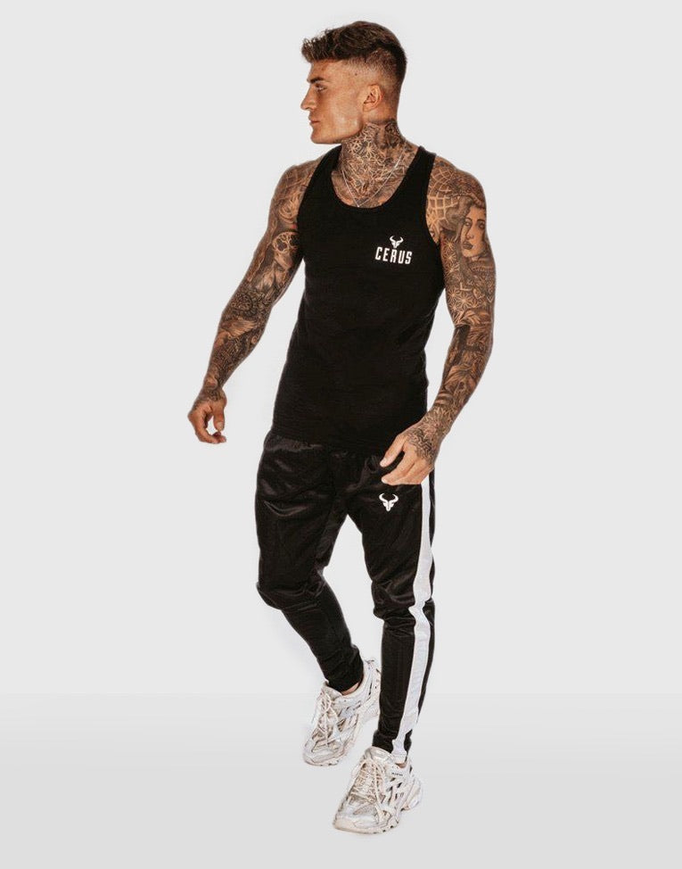 Cerus Black Stringer Vest with White small print logo-Cerus