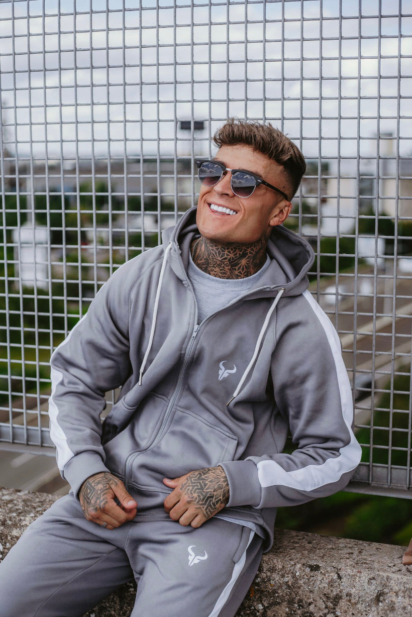 Cerus Mauve Grey & White Theo Full-Zip Hoodie-Cerus