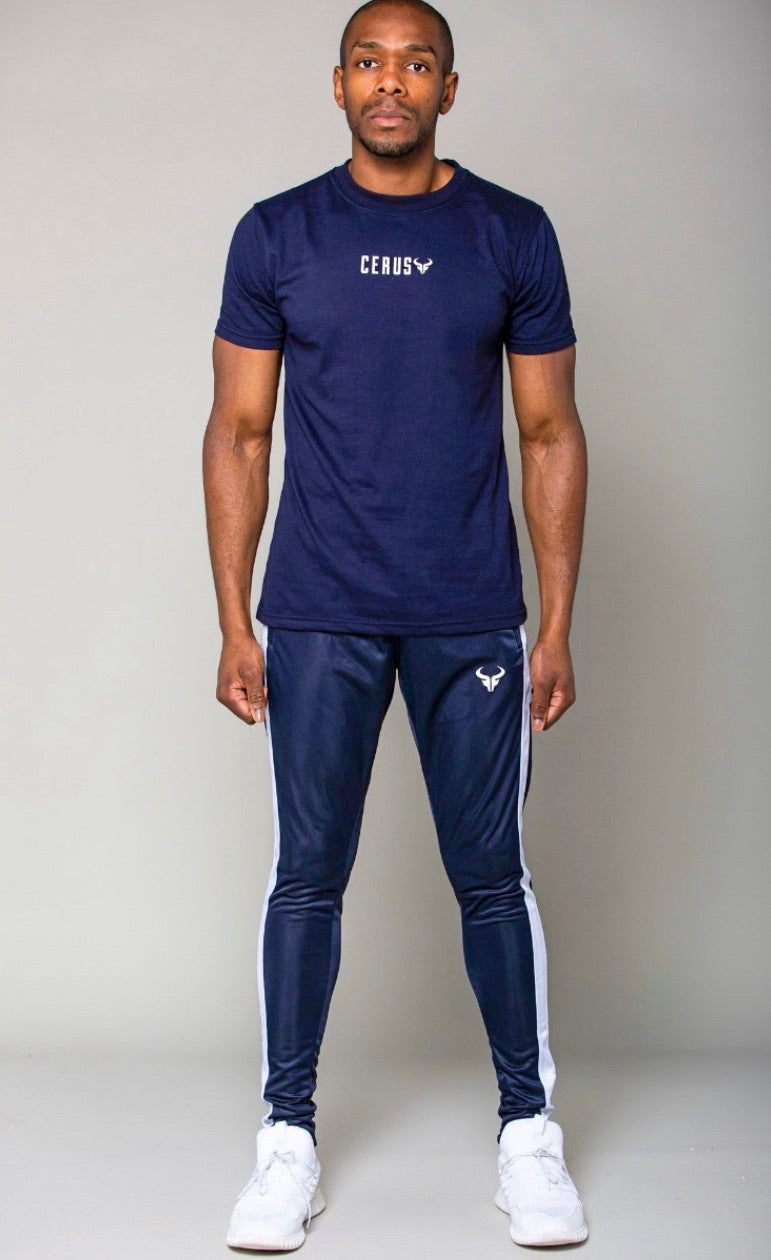 Cerus Navy Muscle Fit T-shirt with White small print logo-Cerus