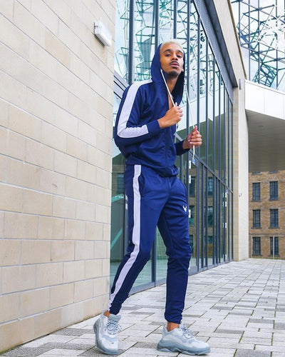 Cerus Navy Theo Jogging Bottoms with White Stripe-Cerus