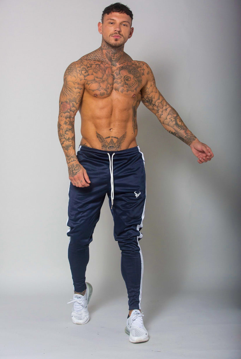 Cerus Navy Jogging Bottoms with White Stripe-Cerus