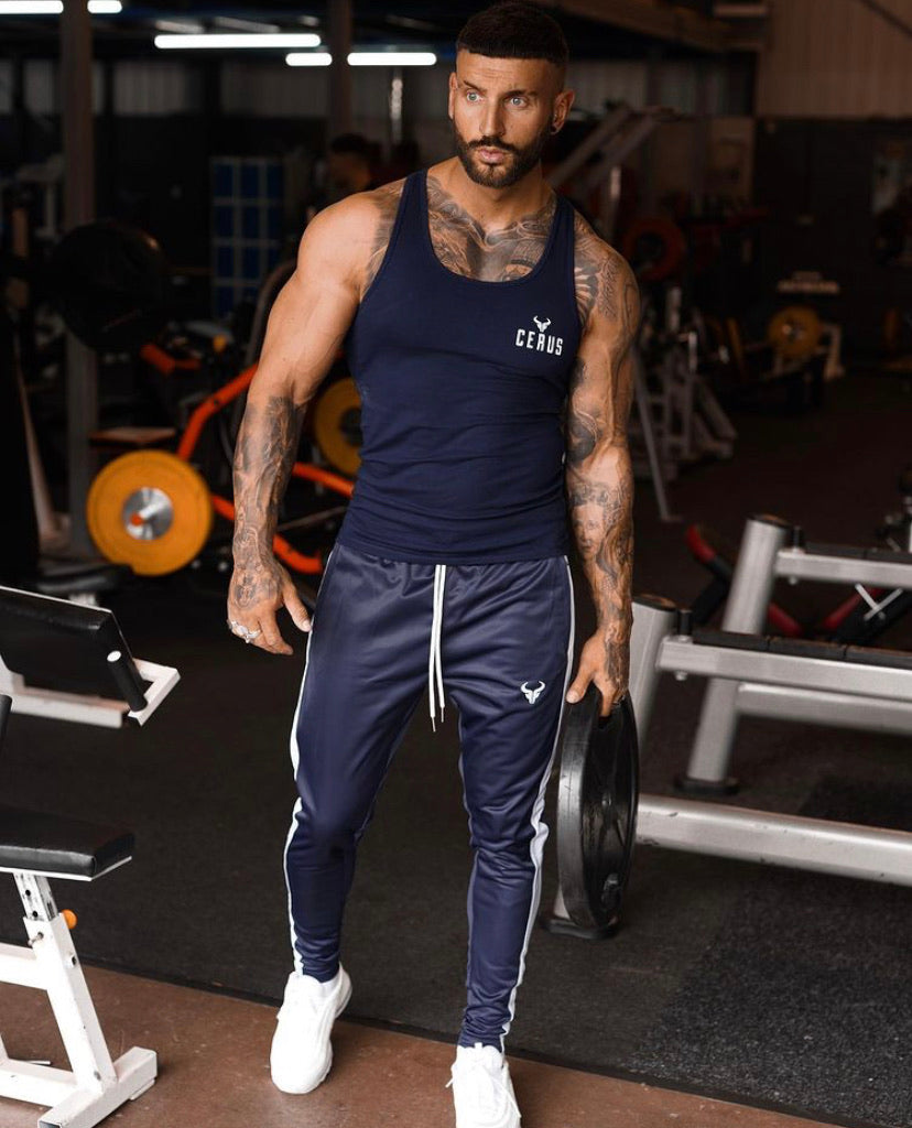 Cerus Navy Stringer Vest with White small print logo-Cerus