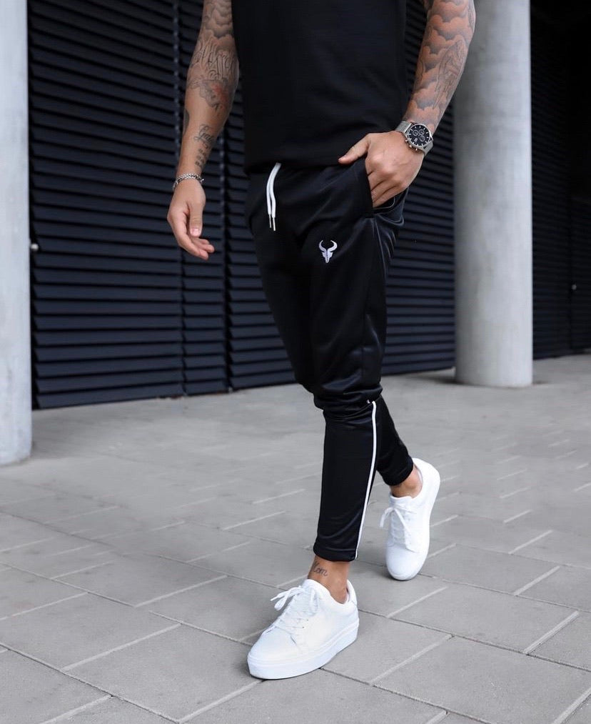 Mens ColorBlock Maroon White Black Cotton Jogger Track Pants Slim   Urbano Fashion
