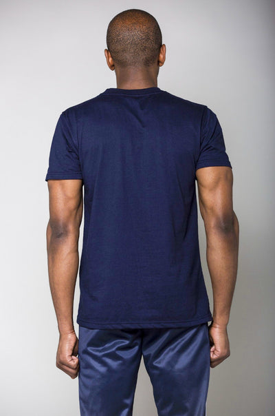 Cerus Navy Muscle Fit T-shirt with White small print logo-Cerus