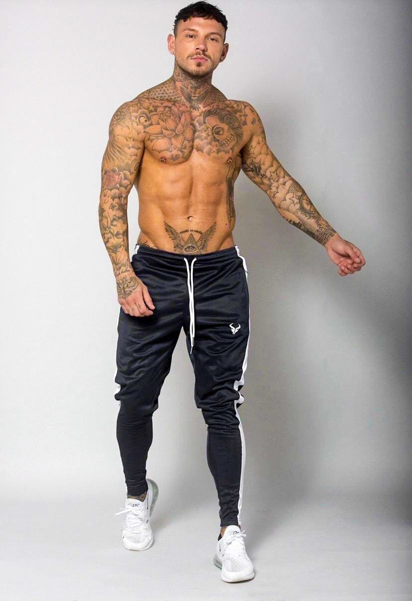 Cerus Black Jogging Bottoms with White Stripe-Cerus