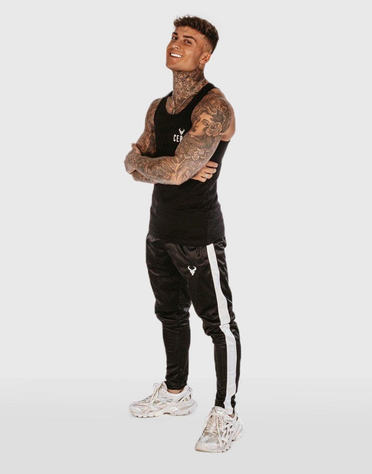 Cerus Black Stringer Vest with White small print logo-Cerus